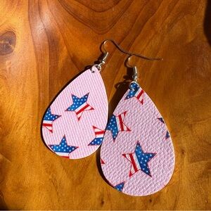 Fourth of July Teardrop Earrings with Star Flag Print